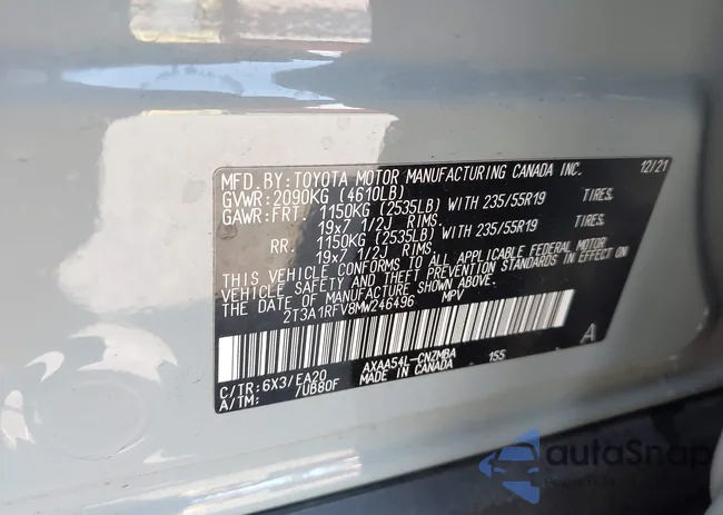 2T3A1RFV8MW246496: 43899878