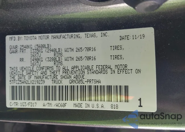 5TFCZ5AN2LX219239: 43899996