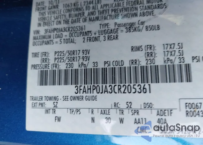 3FAHP0JA3CR205361: 43900008