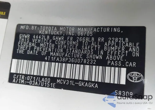 4T1FA38P36U078232: 43900157