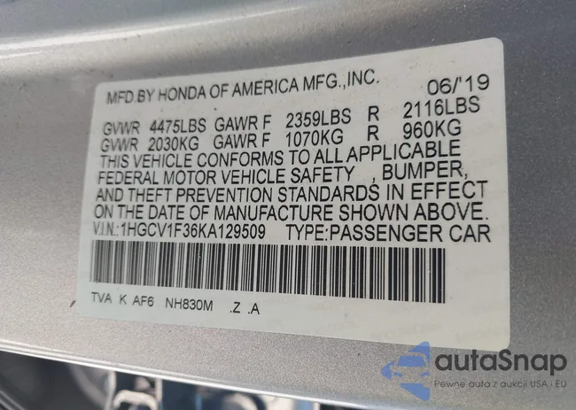 1HGCV1F36KA129509: 43899699