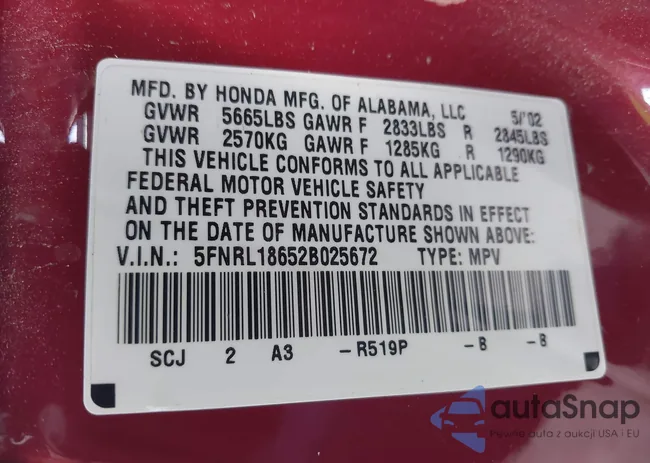 5FNRL18652B025672: 43901048