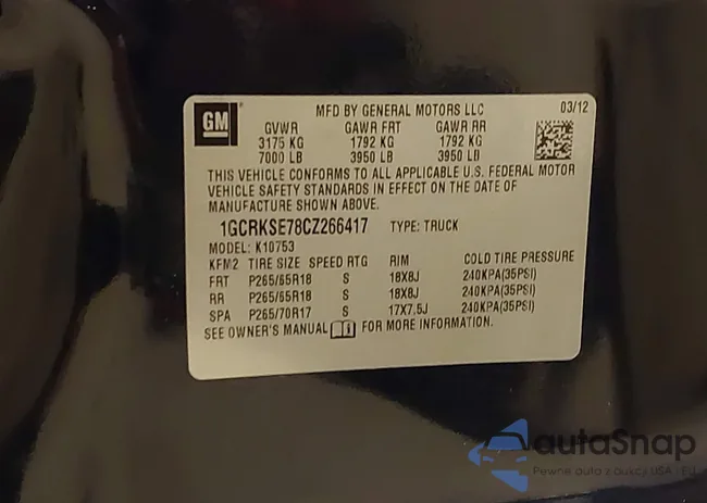 1GCRKSE78CZ266417: 43901262