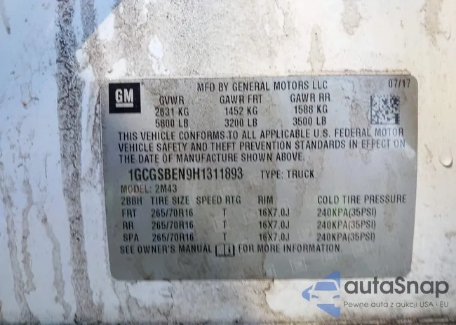 1GCGSBEN9H1311893: 43901270