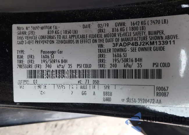 3FADP4BJ2KM133911: 43901276