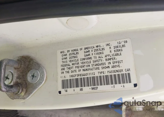 1HGCP3F83AA011112: 43901321