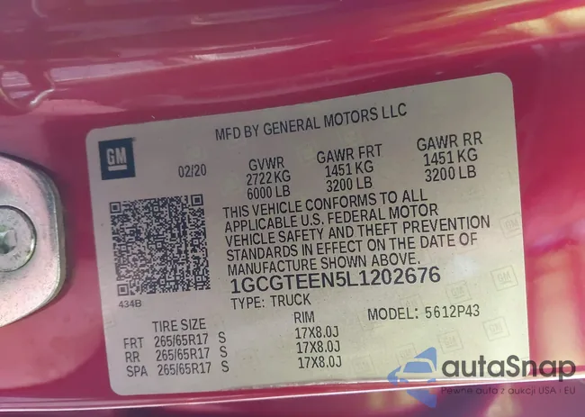 1GCGTEEN5L1202676: 43900492