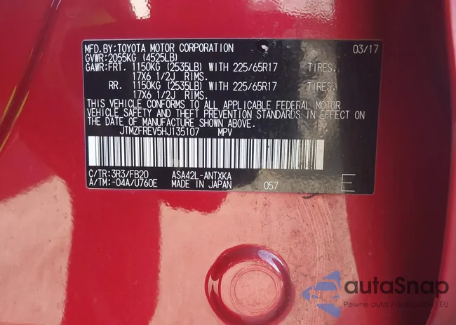 JTMZFREV5HJ135107: 43900502