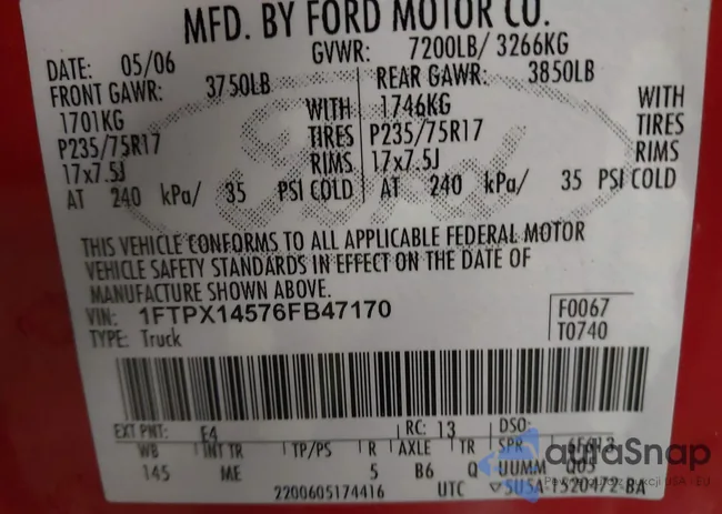 1FTPX14576FB47170: 43901877