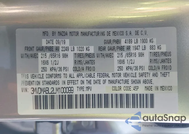 3MVDMABL2LM100099: 43901899