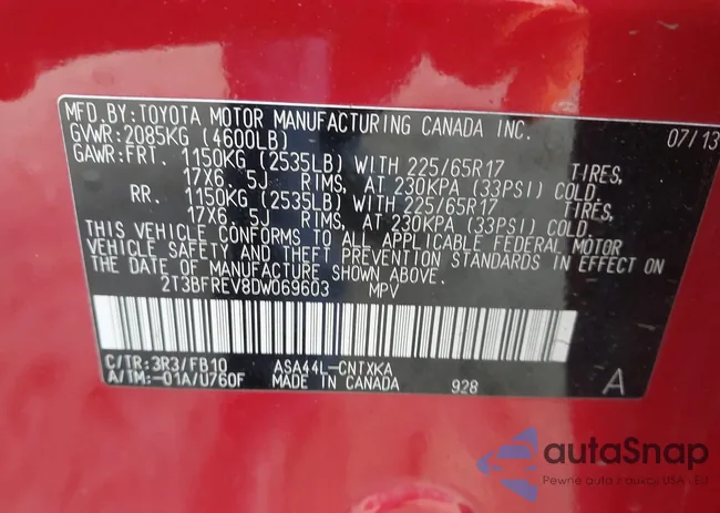 2T3BFREV8DW069603: 43901909