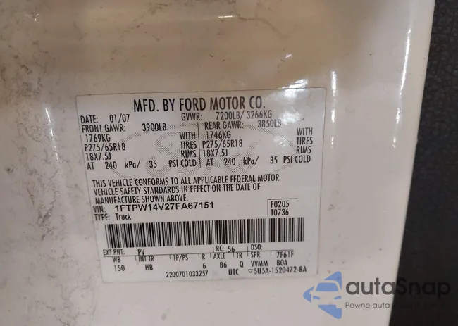 1FTPW14V27FA67151: 43902005