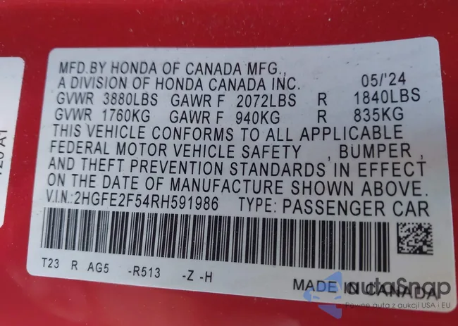 2HGFE2F54RH591986: 43901468