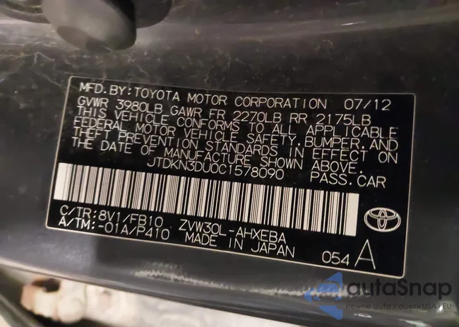 JTDKN3DU0C1578090: 43901550