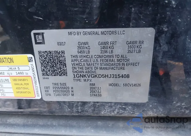 1GNKVGKD5HJ315408: 43901552