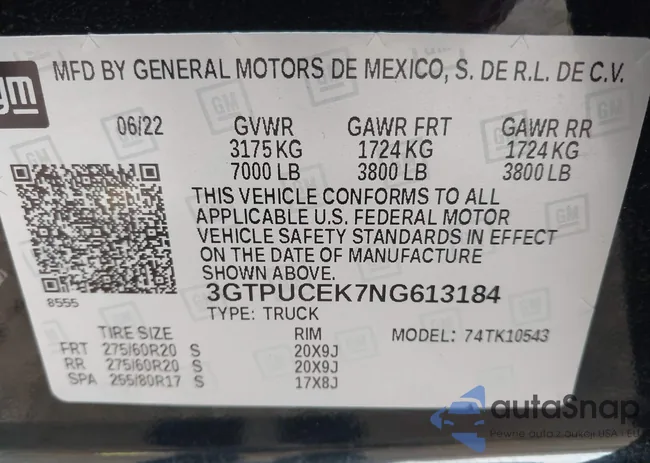 3GTPUCEK7NG613184: 43901783