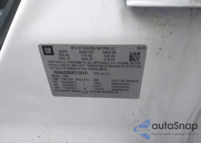 1GNALCEK9FZ138431: 43901835