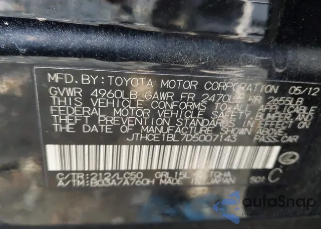 JTHCE1BL7D5007143: 43903405