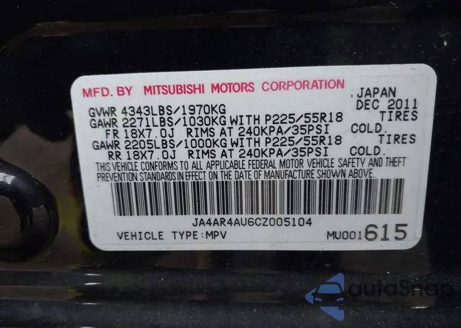 JA4AR4AU6CZ005104: 43902635