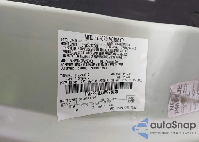 1FAHP3FNXAW223038: 43902816