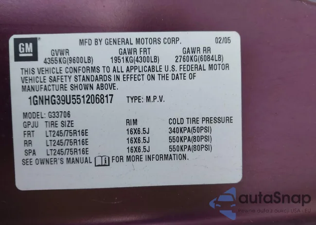 1GNHG39U551206817: 43904134