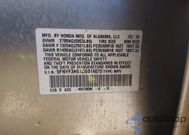 5FNYF3H51DB014015: 44504095