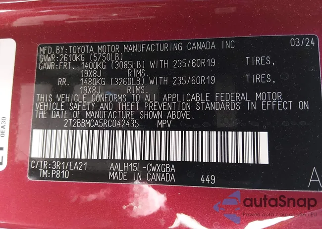 2T2BBMCA5RC042435: 44504164