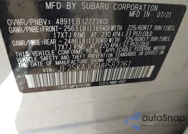 JF2SKAJC6MH582261: 44503494