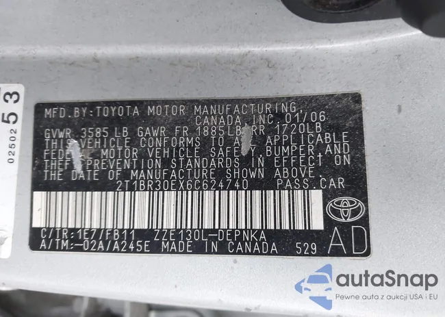 2T1BR30EX6C624740: 44503530