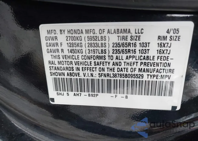 5FNRL38785B095529: 44503628