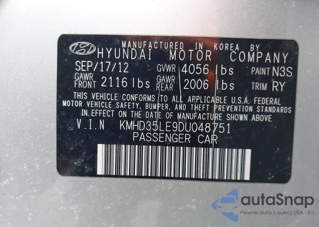 KMHD35LE9DU048751: 44504955