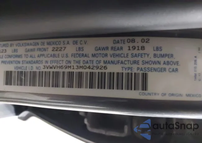 3VWVH69M13M042926: 44505045