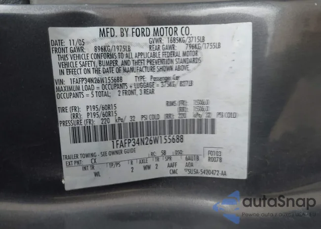 1FAFP34N26W155688: 44504545