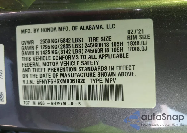 5FNYF6H5XMB061920: 44504562