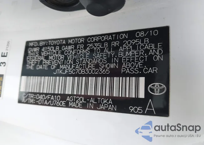 JTKJF5C70B3002365: 44505955