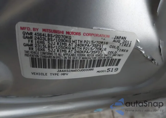 JA4AS2AW0CU003386: 44506131