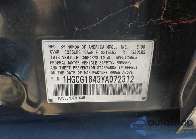 1HGCG1643YA072312: 44506211