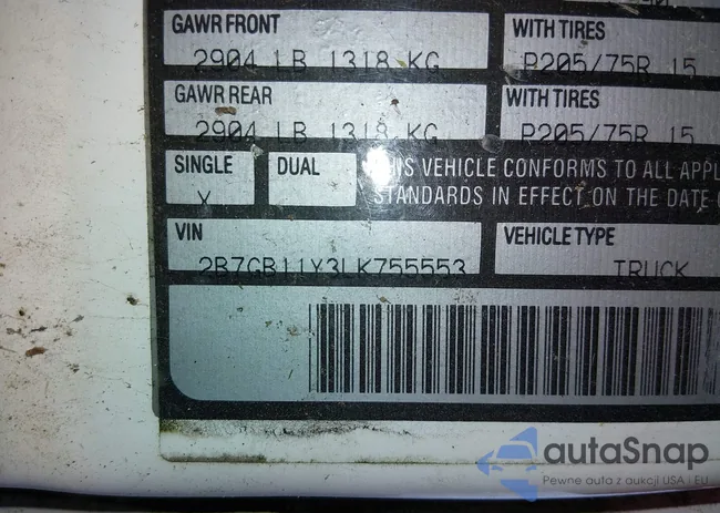 2B7GB11Y3LK755553: 44505340