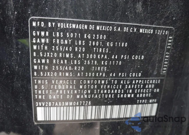 3VV2B7AX3MM047776: 44505488