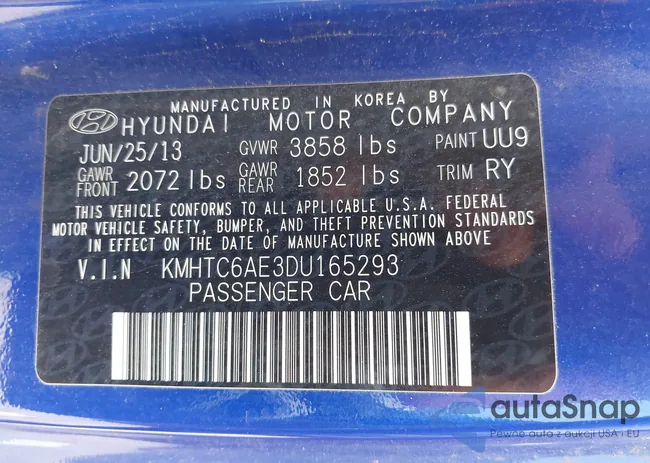 KMHTC6AE3DU165293: 44506763