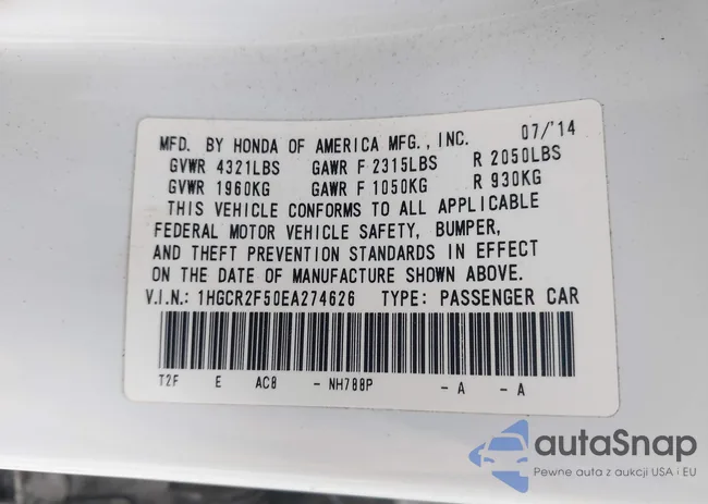 1HGCR2F50EA274626: 44507049