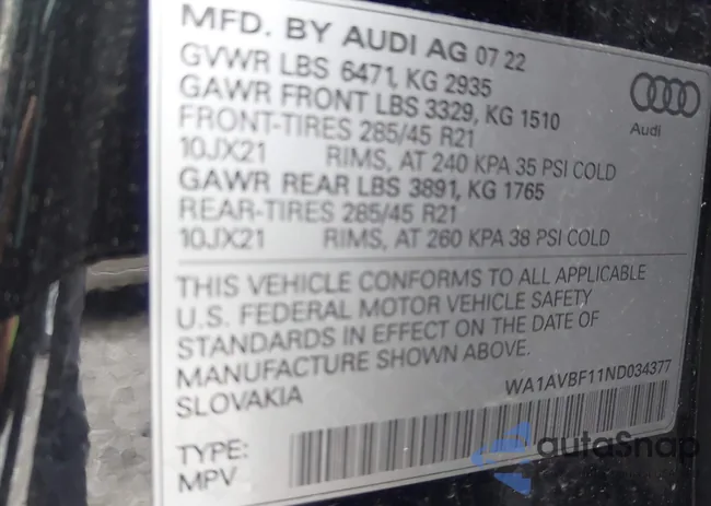 WA1AVBF11ND034377: 44507762