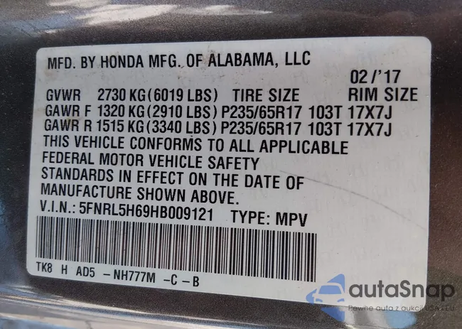 5FNRL5H69HB009121: 44507778