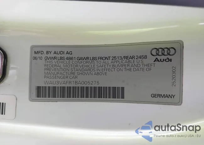 WAU3VAFR1BA005275: 44508188