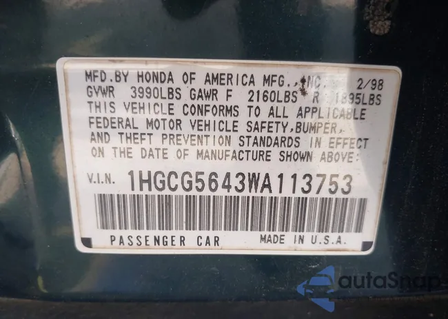 1HGCG5643WA113753: 44508403