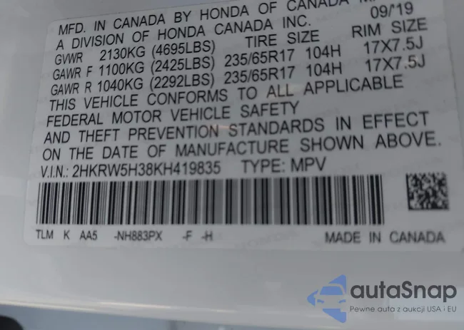 2HKRW5H38KH419835: 44509716