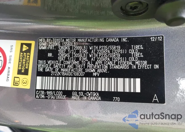 2T2ZK1BAXDC108307: 44509938