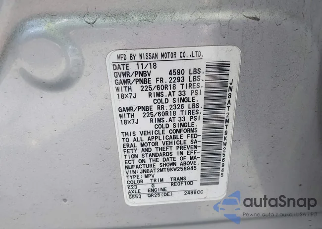 JN8AT2MT9KW256945: 44510021