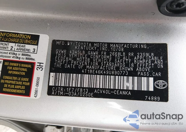 4T1BE46K49U890773: 44510184