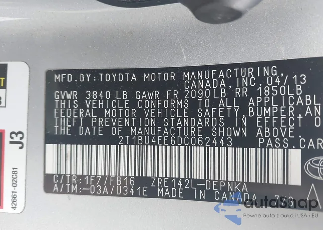 2T1BU4EE6DC062443: 44510201